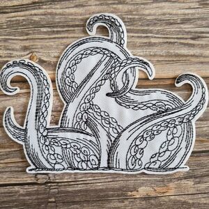 Giant White Kraken Lovecraft Tentacles Octopus Sea Monster Horror Iron On Patch
